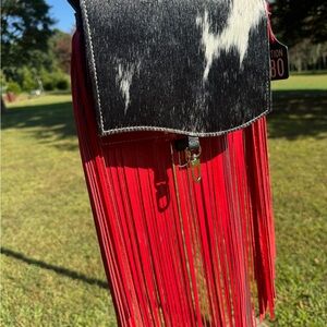 Holy Cow Couture Pony Express - Elegant Black and Red Fringe Crossbody Bag